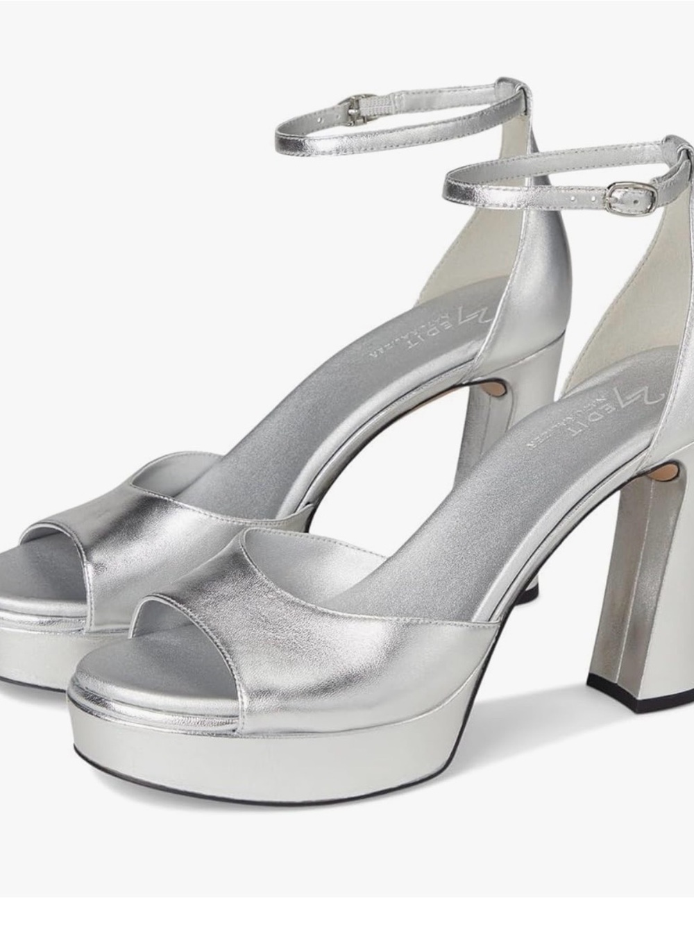 Naturalizer Silver Metallic Platform Ankle-Strap Heels